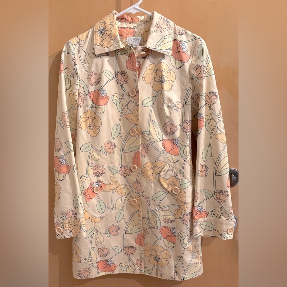 Ann Taylor LOFT Floral Print Trench Coat Rain Coat Waterproof Women’s Size XS - Picture 2 of 7